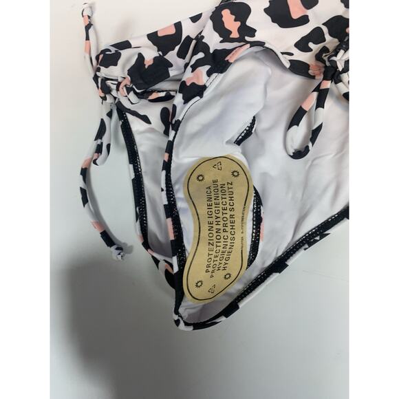 Womens Bikini Size Small Animal Print White Pink Black High Rise Tie Sides New - Picture 7 of 8